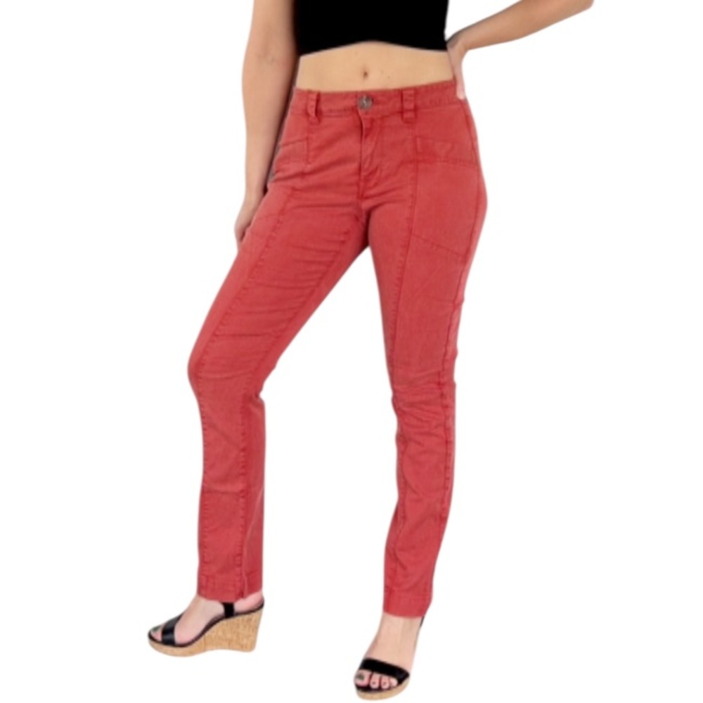 CAbi rust burnt orange cotton stretch mid rise straight leg pants size 6